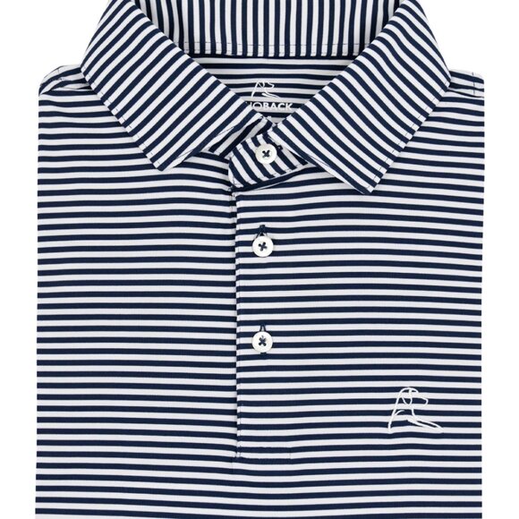 Rhoback Polo Shirt Men's Medium Navy Blue White Stripe Golf Performance Top - Picture 1 of 6